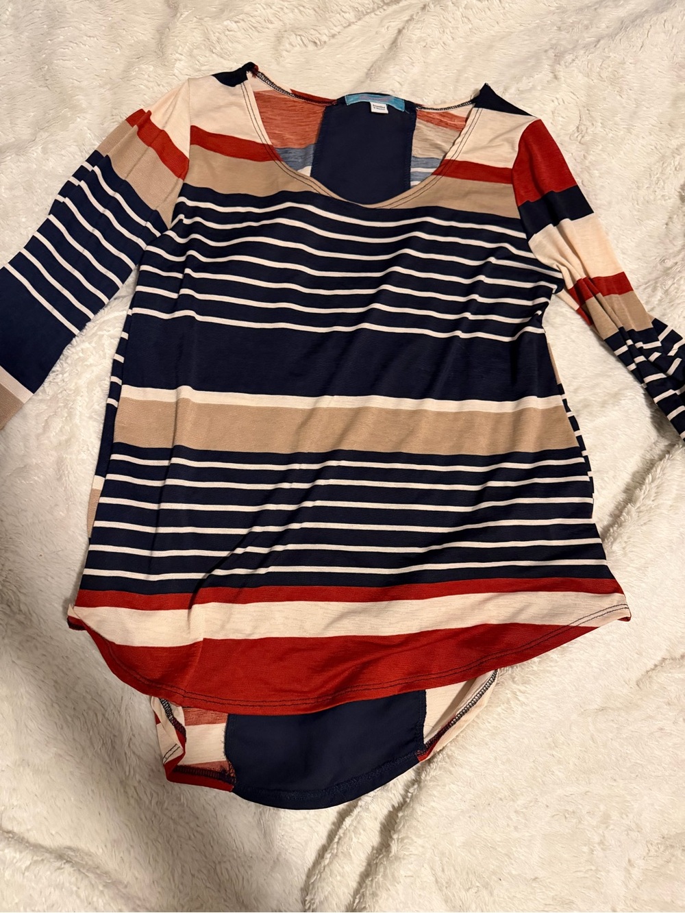 julie's closet Striped Scoop-Neck Top in Navy, Red & Tan